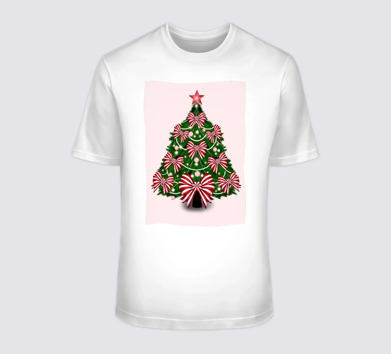 Albero di Natale con fiocchi rossi e bianchi t-shirt da HARU HARU