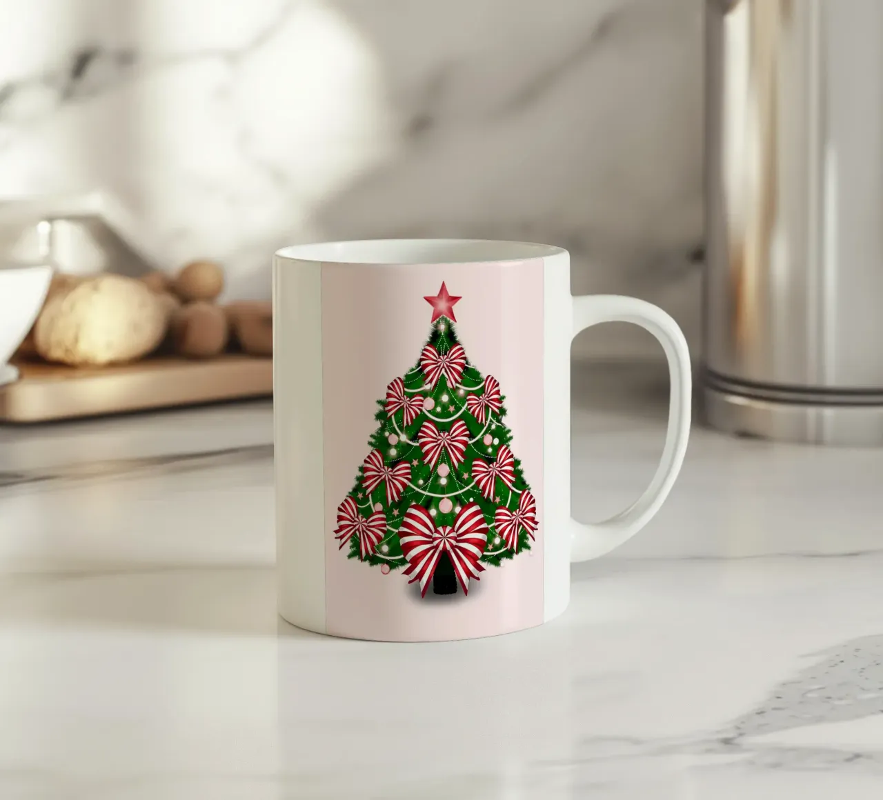 Albero di Natale con fiocchi rossi e bianchi tazza in ceramica da HARU HARU