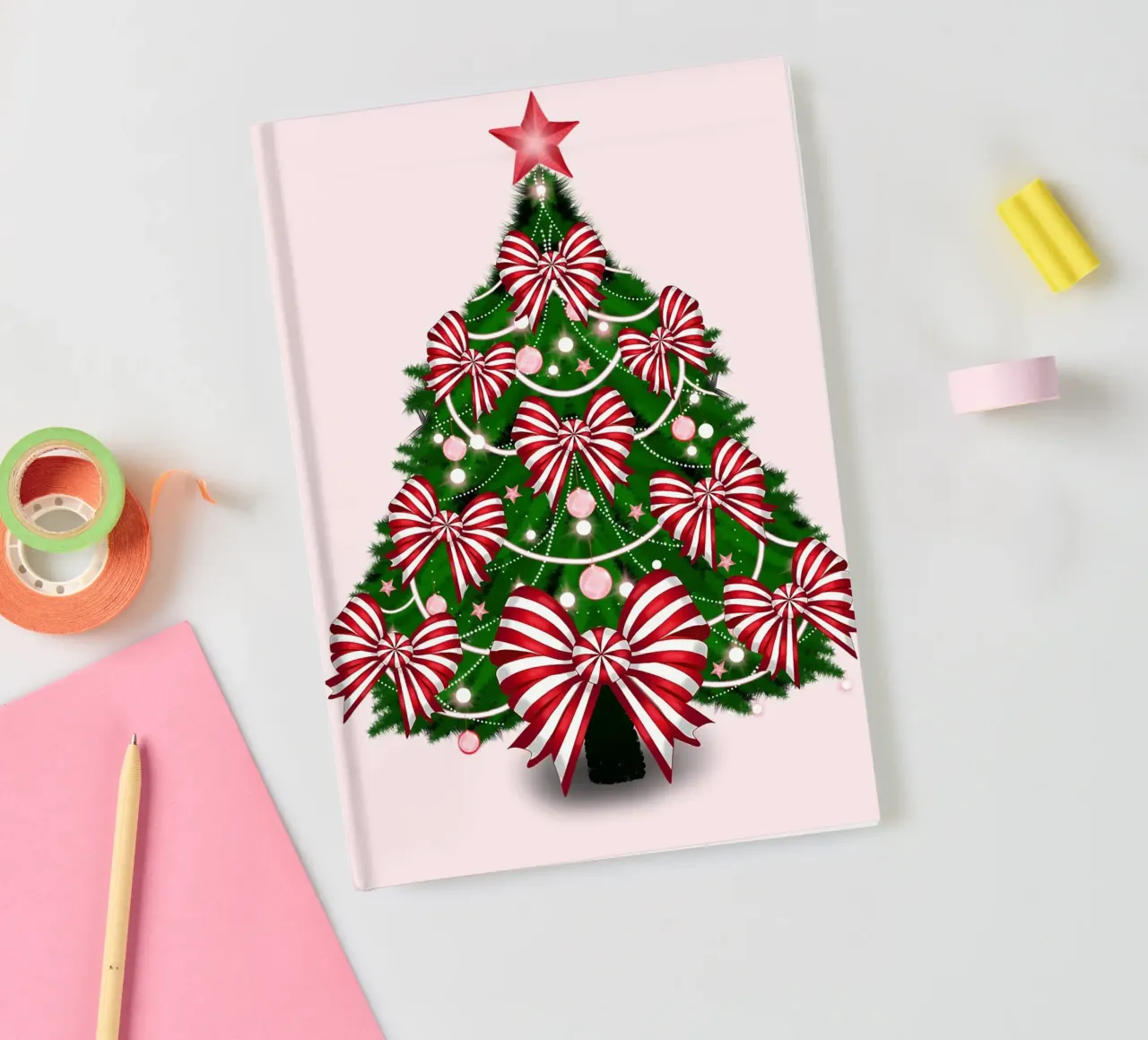 Christmas Tree with Red and White Bows notebook by HARU HARU