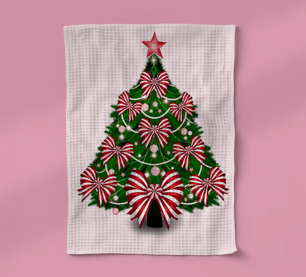 Albero di Natale con fiocchi rossi e bianchi canovaccio da cucina da HARU HARU