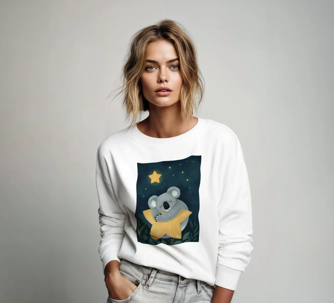 Koala addormentato e carino che abbraccia una stella di notte felpa da DesignDoodle