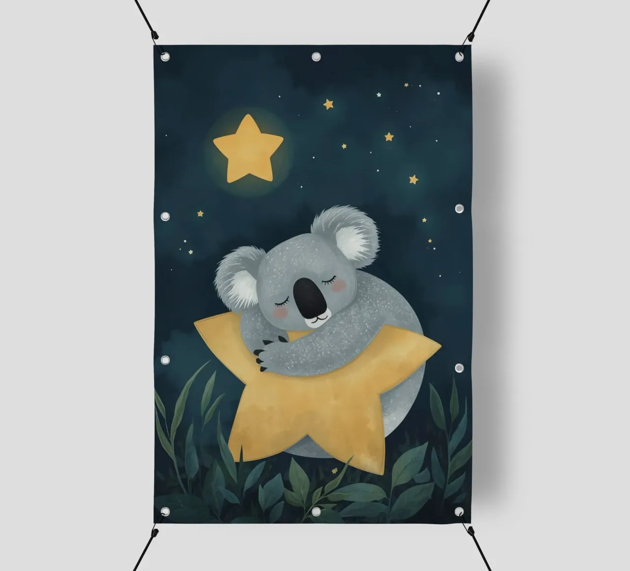 Koala addormentato e carino che abbraccia una stella di notte telo in pvc da DesignDoodle