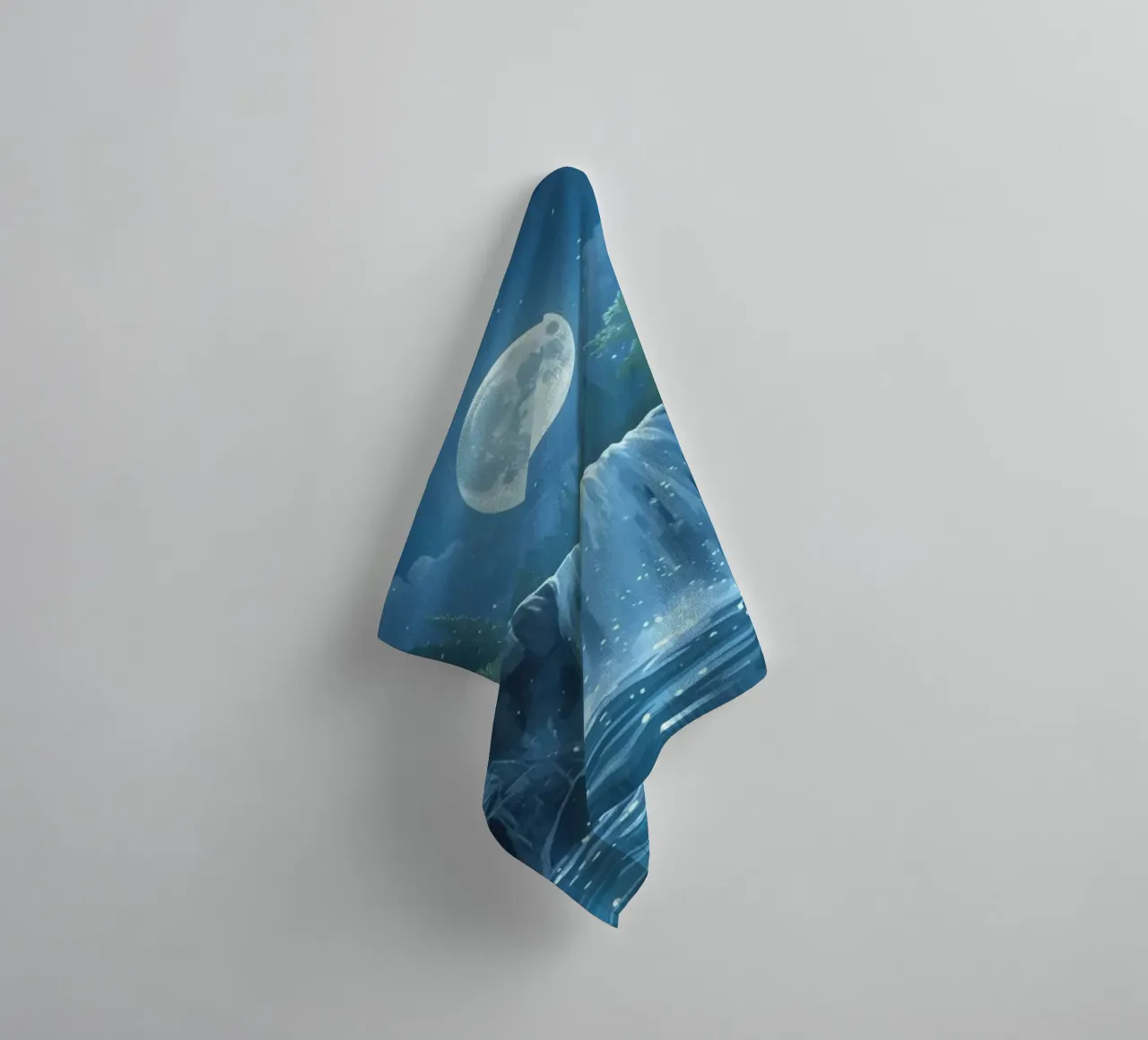 Nighttime Waterfall and Moonlit Pool towel by DesignDoodle