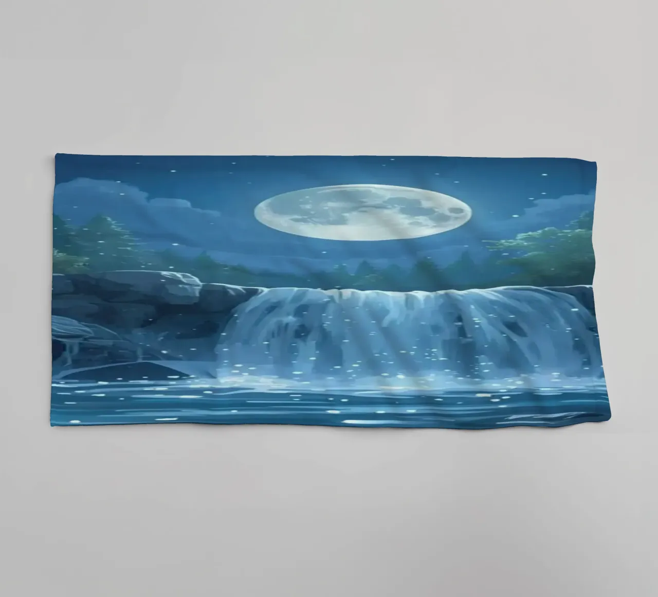 Nighttime Waterfall and Moonlit Pool towel by DesignDoodle