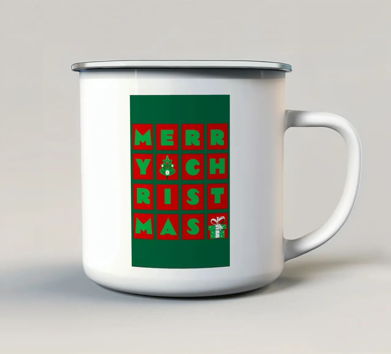 Quadrati rossi e verdi di Buon Natale tazza in smalto da HARU HARU