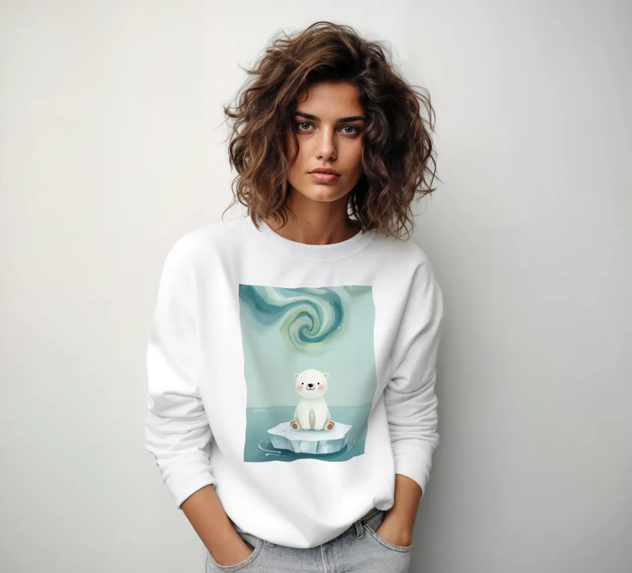 Piccolo orso polare su una banchisa con l'aurora boreale felpa da DesignDoodle