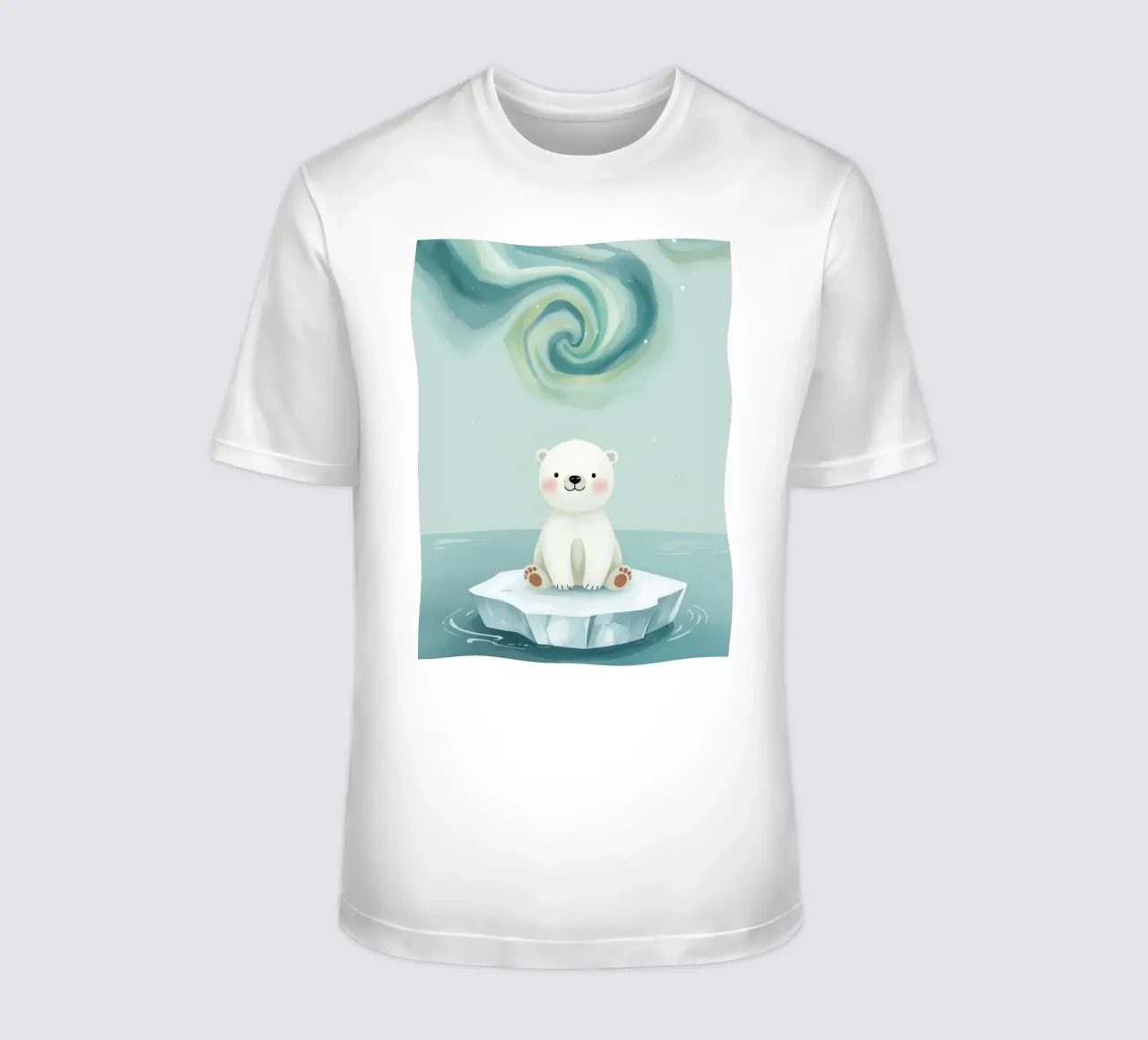 Piccolo orso polare su una banchisa con l'aurora boreale t-shirt da DesignDoodle