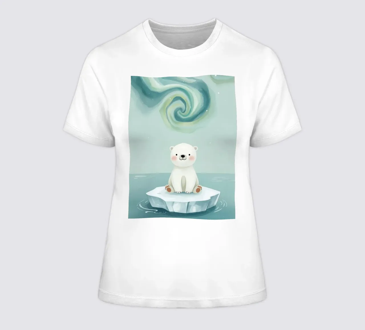 Piccolo orso polare su una banchisa con l'aurora boreale t-shirt da donna da DesignDoodle