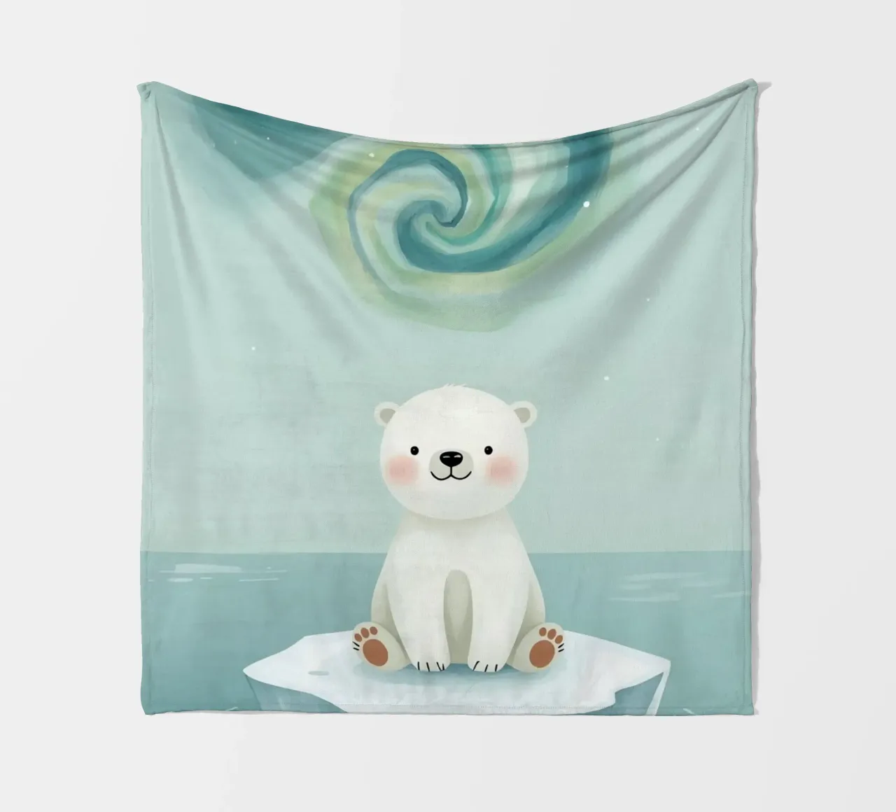Piccolo orso polare su una banchisa con l'aurora boreale coperta in pile da DesignDoodle