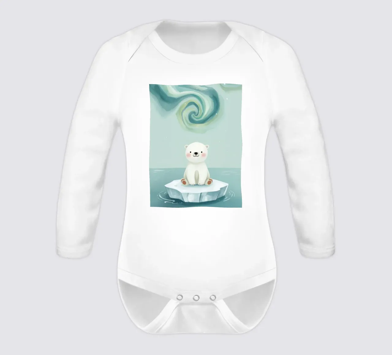 Piccolo orso polare su una banchisa con l'aurora boreale body neonato maniche lunghe da DesignDoodle