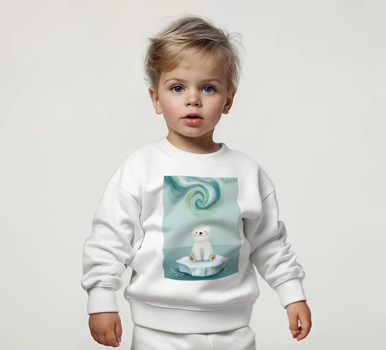 Piccolo orso polare su una banchisa con l'aurora boreale felpa neonato da DesignDoodle