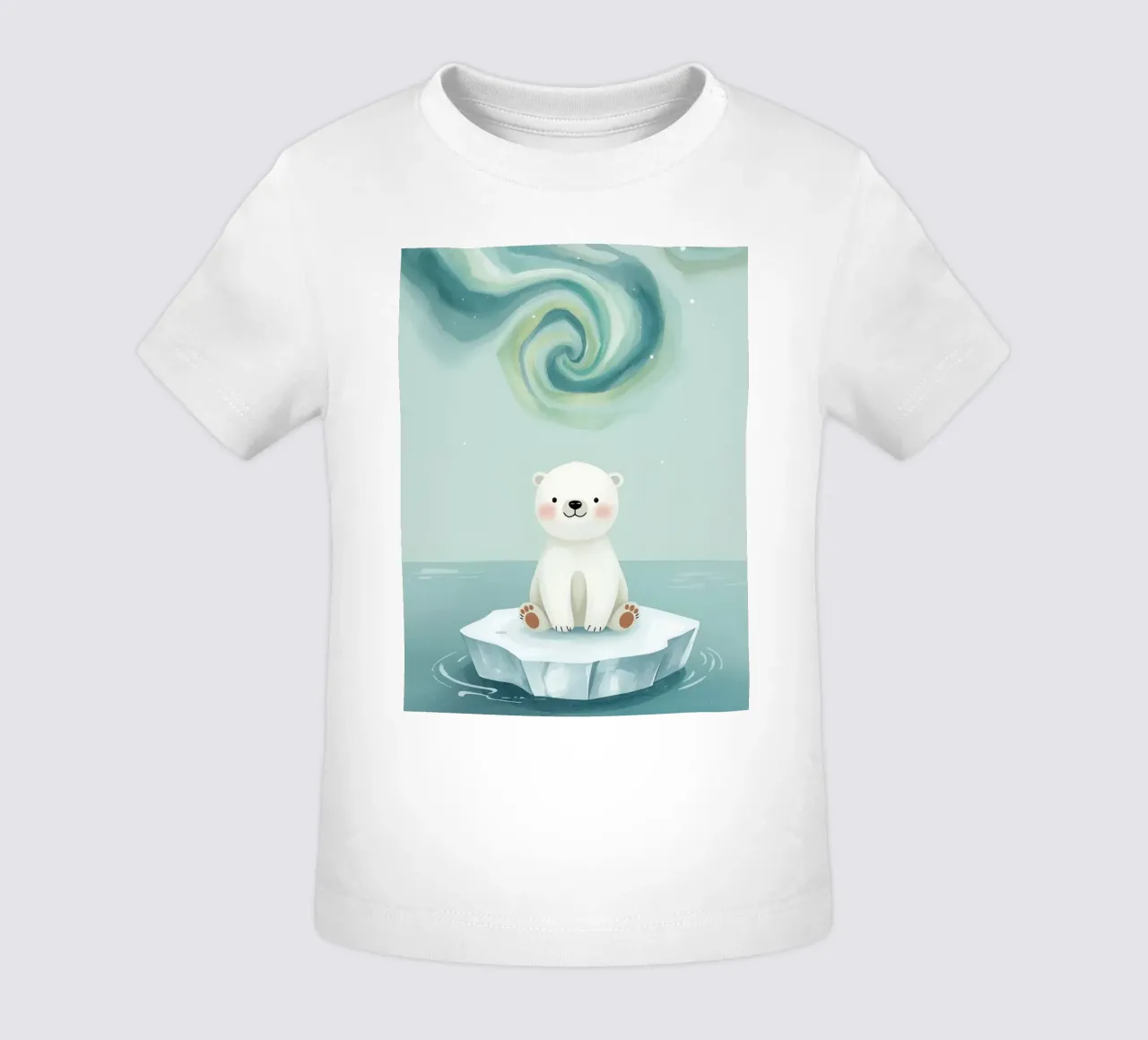 Piccolo orso polare su una banchisa con l'aurora boreale maglietta neonato da DesignDoodle