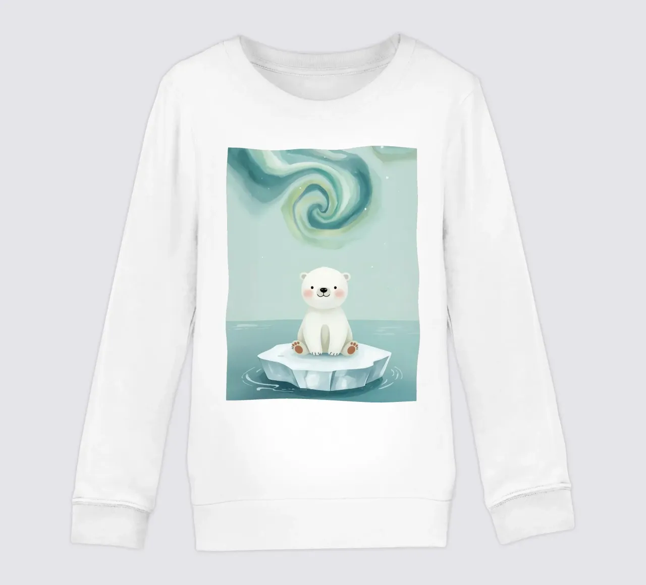 Piccolo orso polare su una banchisa con l'aurora boreale felpa bambino da DesignDoodle