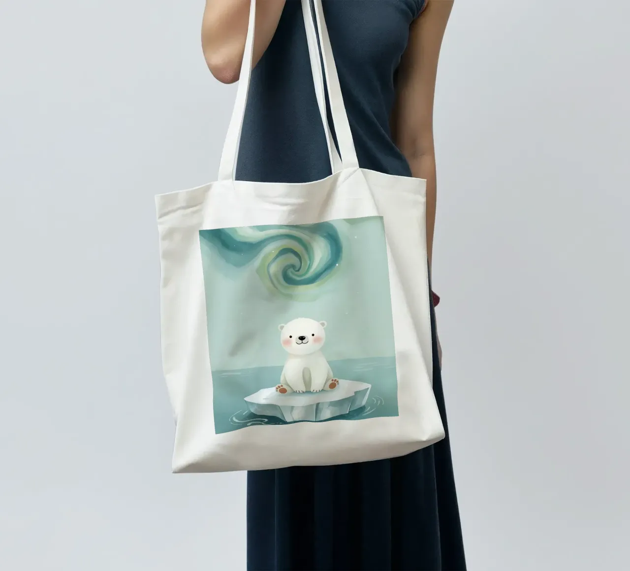 Piccolo orso polare su una banchisa con l'aurora boreale borsa in juta da DesignDoodle
