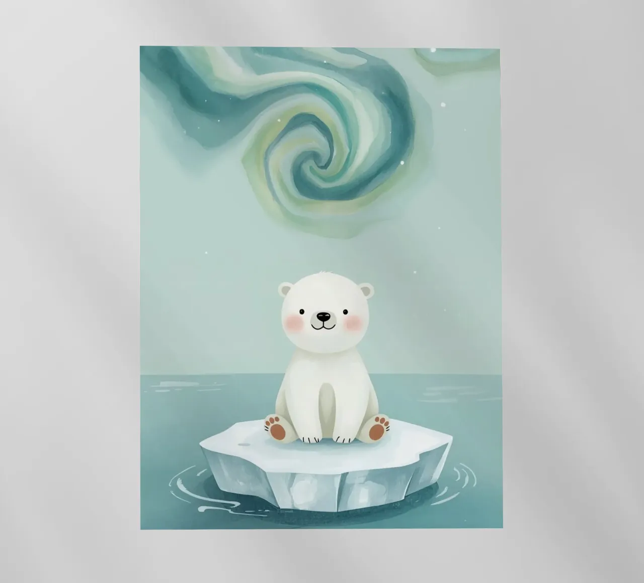 Piccolo orso polare su una banchisa con l'aurora boreale pellicola backlit da DesignDoodle
