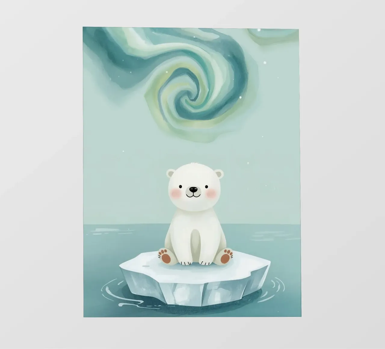 Piccolo orso polare su una banchisa con l'aurora boreale pellicola backlit da DesignDoodle