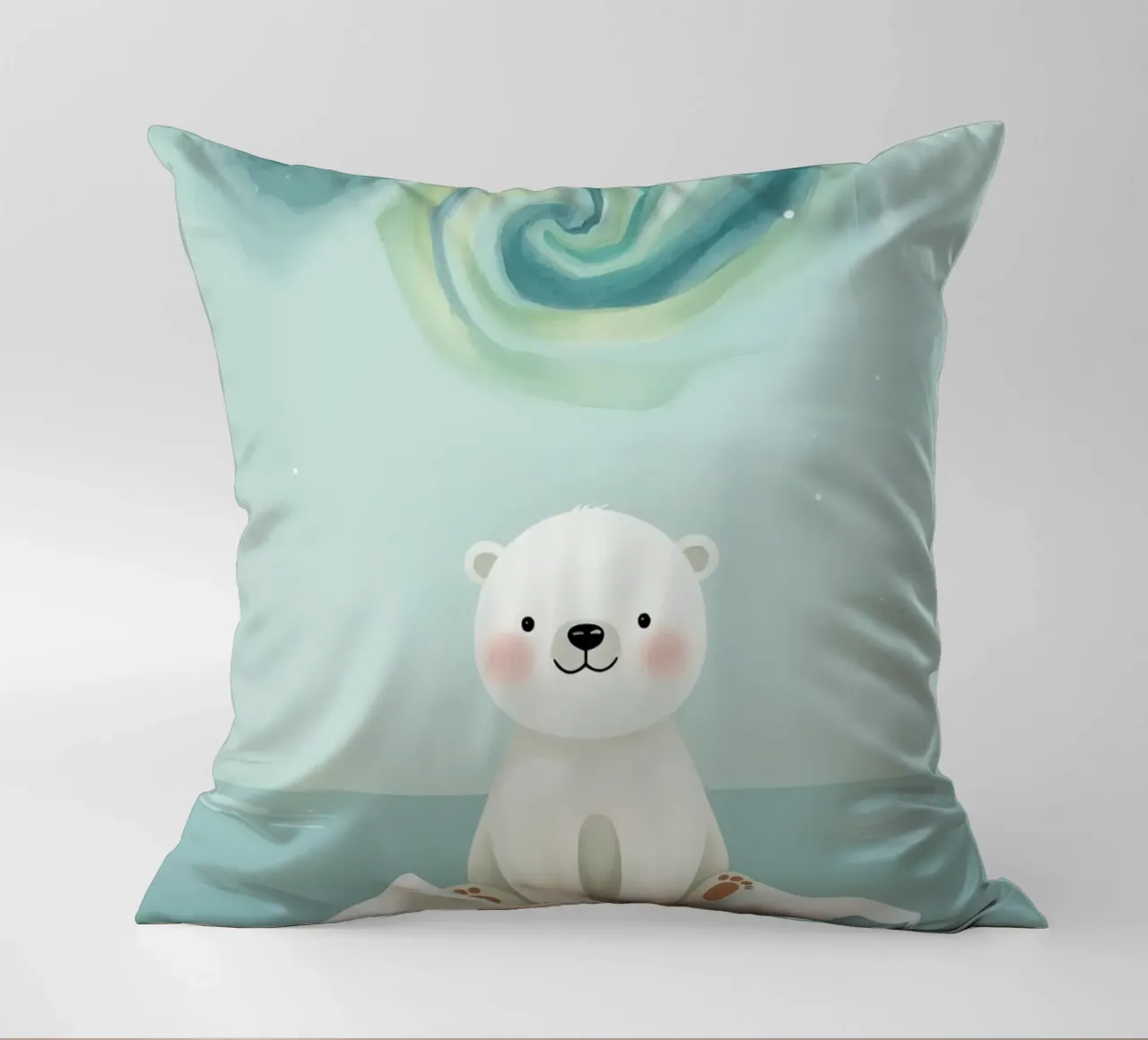 Piccolo orso polare su una banchisa con l'aurora boreale cuscino da DesignDoodle