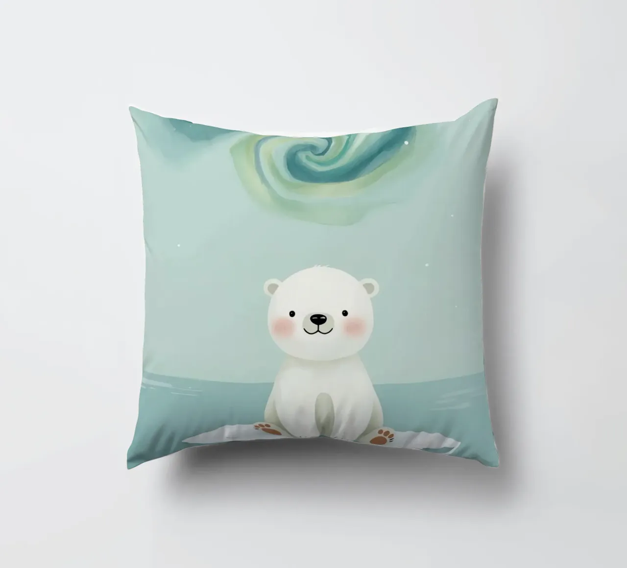 Piccolo orso polare su una banchisa con l'aurora boreale cuscino da DesignDoodle