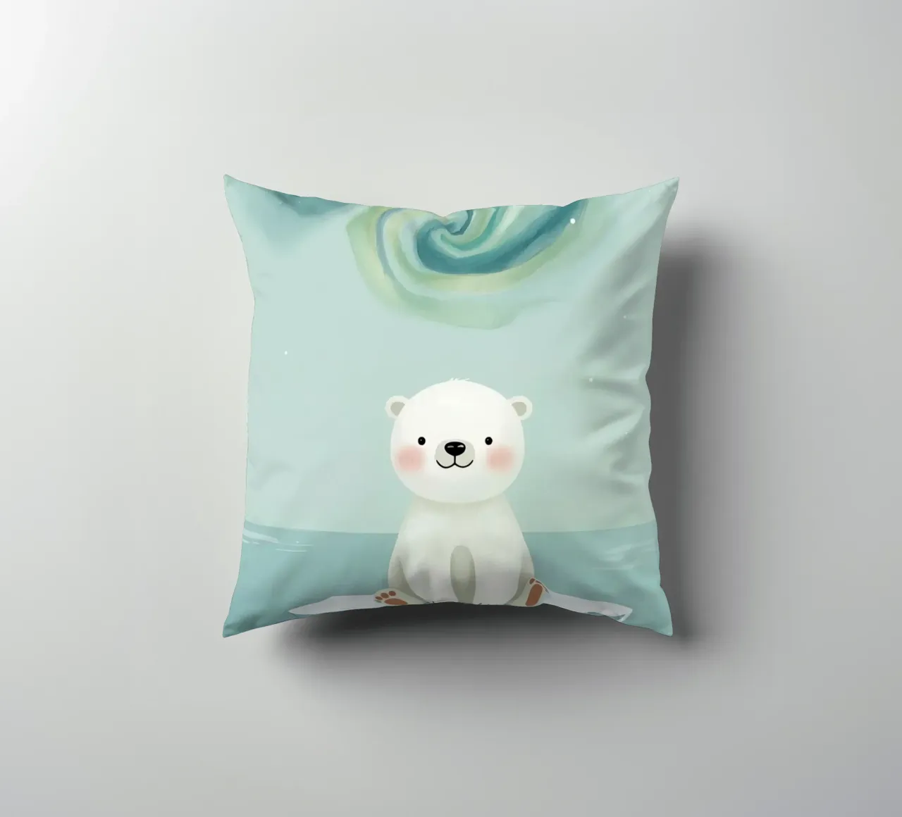 Piccolo orso polare su una banchisa con l'aurora boreale cuscino da DesignDoodle