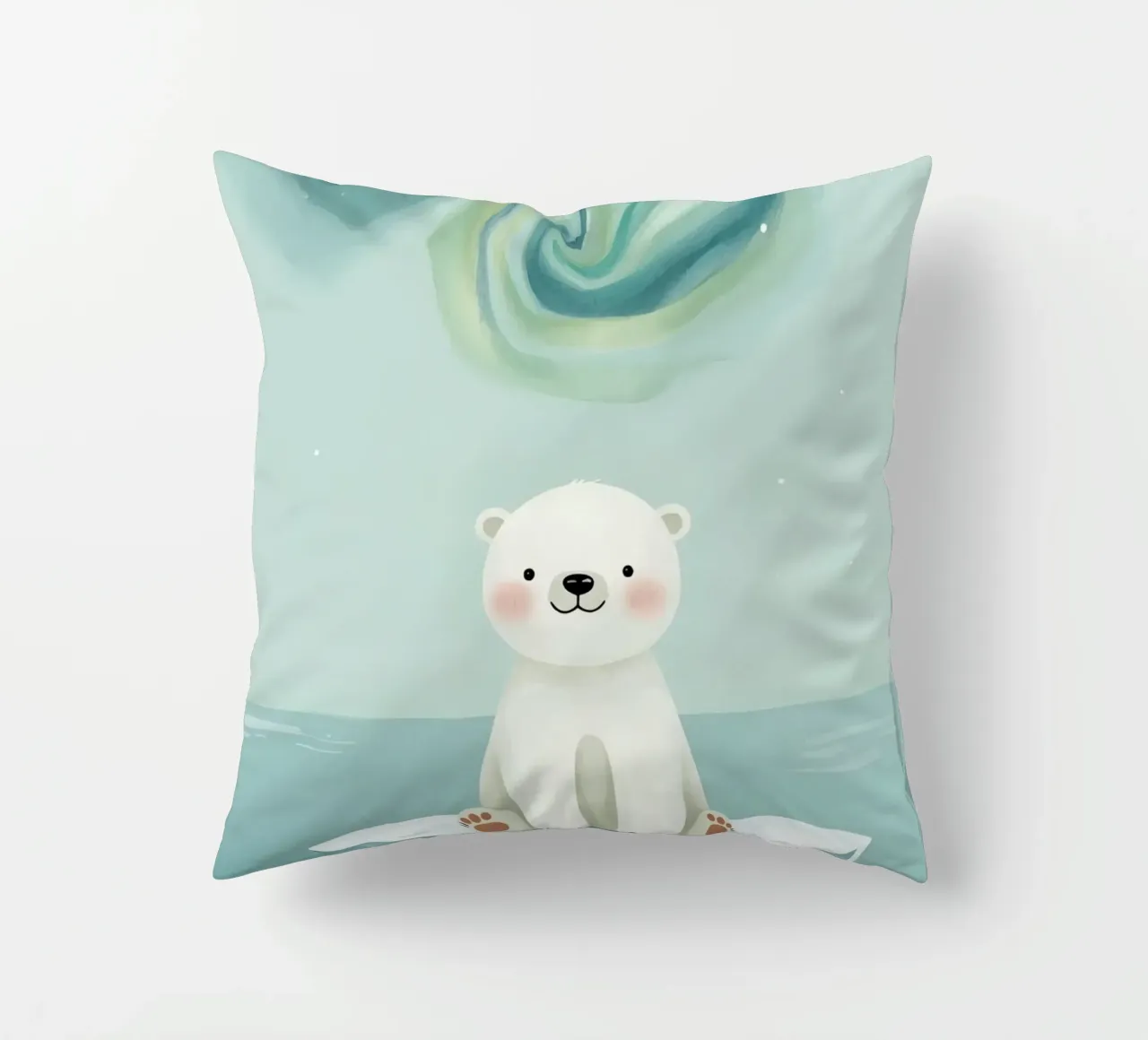 Piccolo orso polare su una banchisa con l'aurora boreale cuscino da DesignDoodle