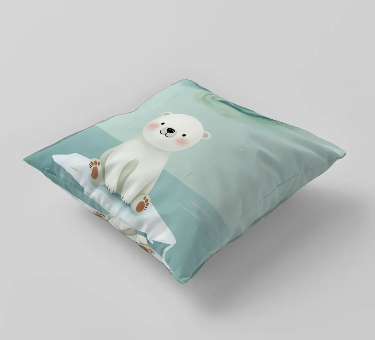 Piccolo orso polare su una banchisa con l'aurora boreale cuscino da DesignDoodle
