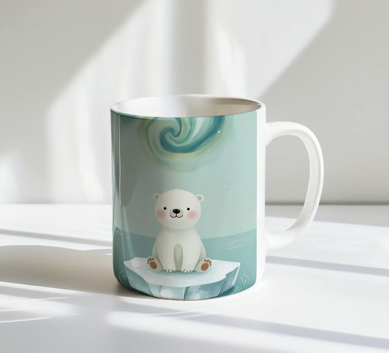 Piccolo orso polare su una banchisa con l'aurora boreale tazza in ceramica da DesignDoodle