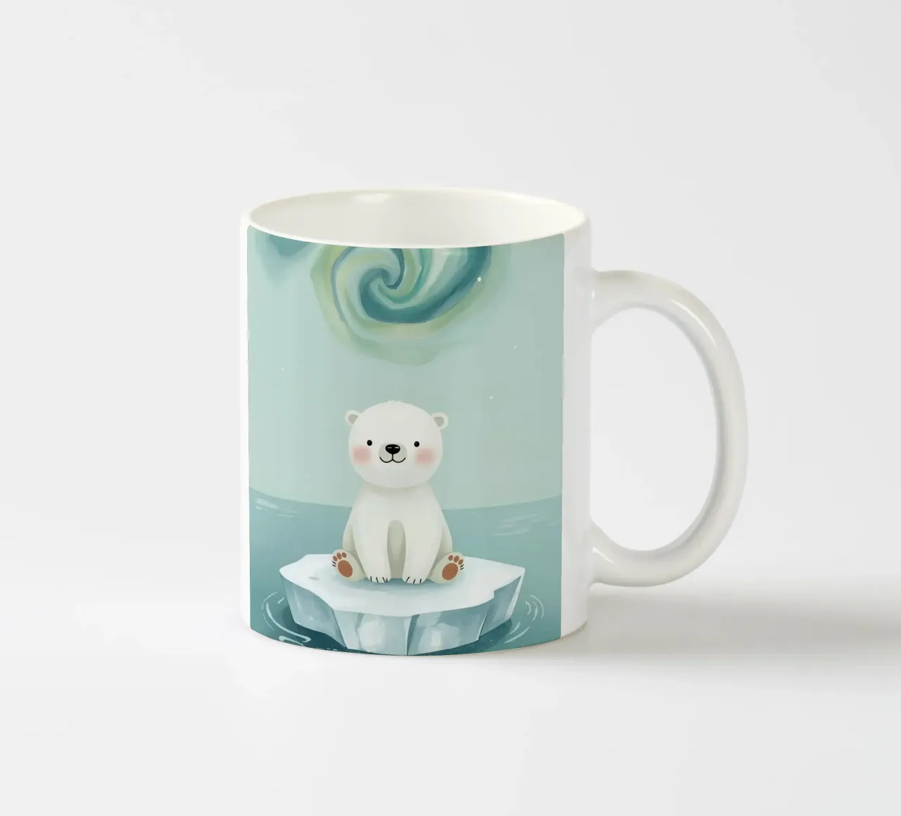 Piccolo orso polare su una banchisa con l'aurora boreale tazza in ceramica da DesignDoodle