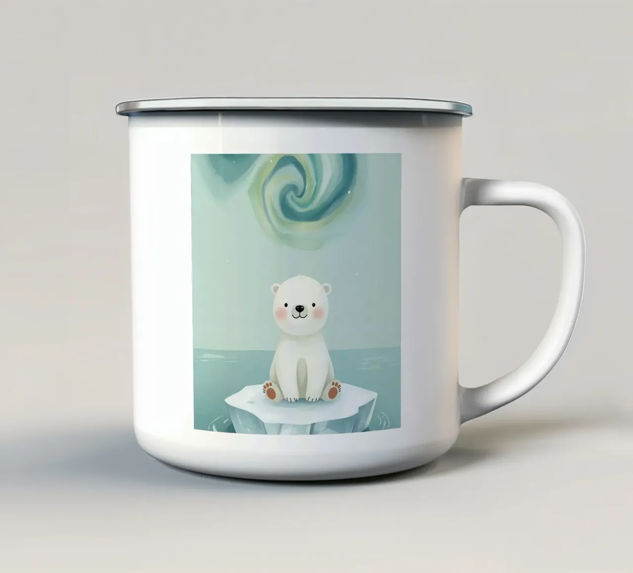 Piccolo orso polare su una banchisa con l'aurora boreale tazza in smalto da DesignDoodle
