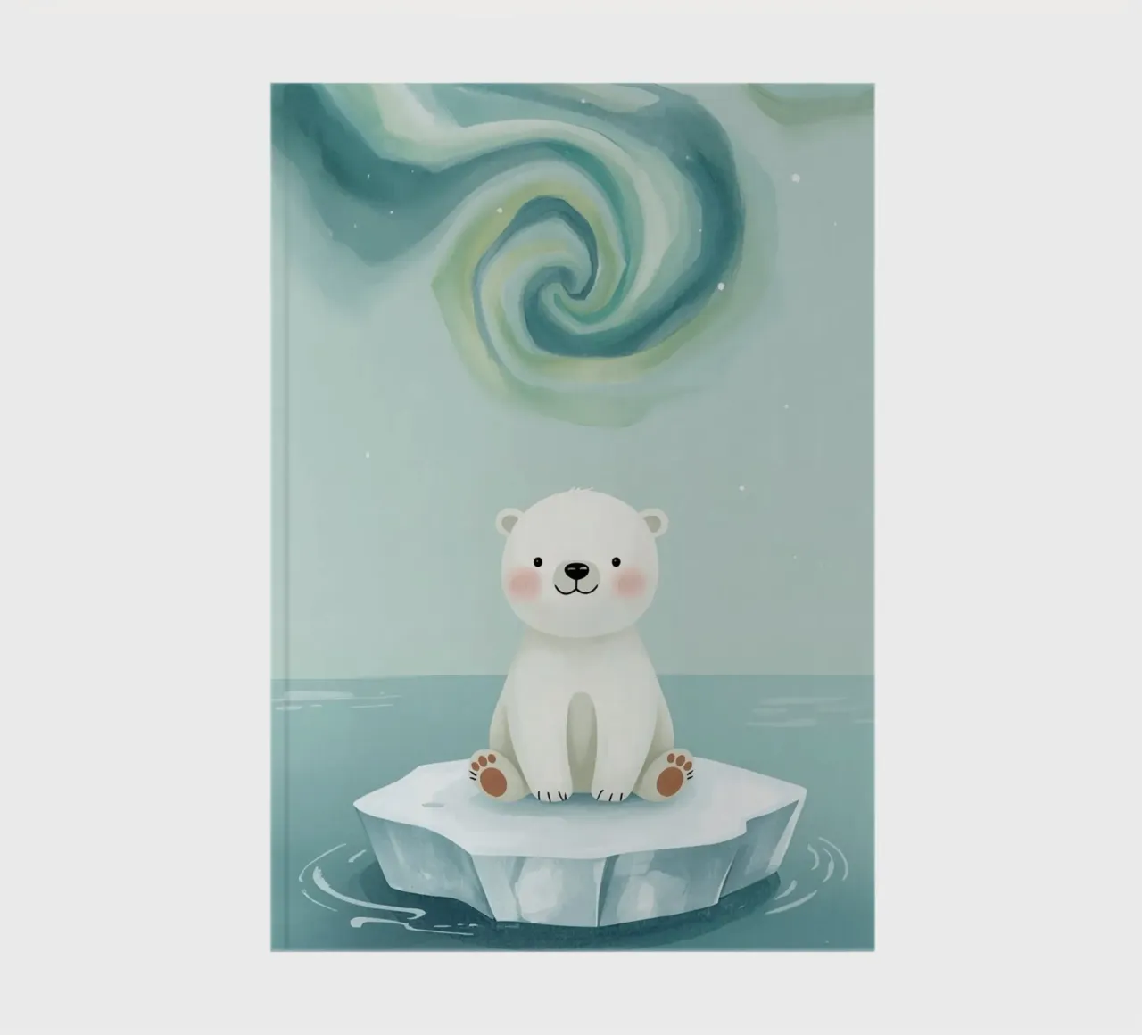 Piccolo orso polare su una banchisa con l'aurora boreale diario da DesignDoodle