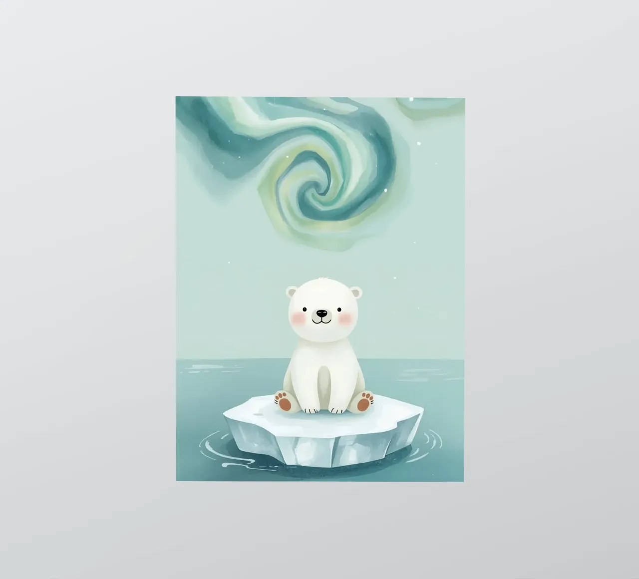 Piccolo orso polare su una banchisa con l'aurora boreale adesivo da DesignDoodle