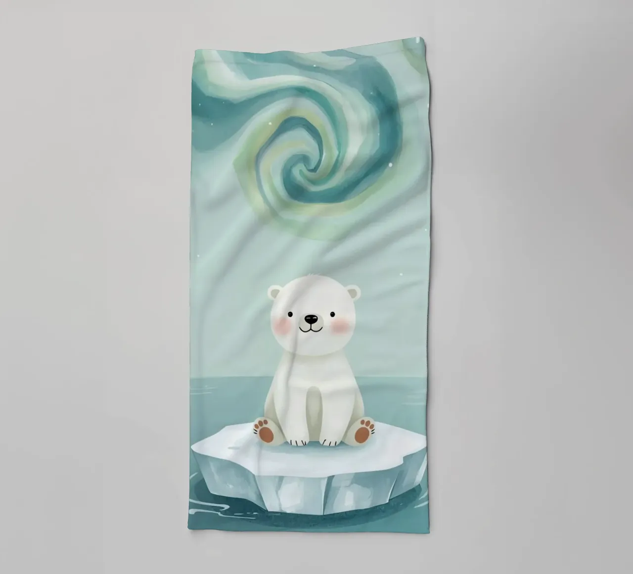 Piccolo orso polare su una banchisa con l'aurora boreale asciugamano da bagno da DesignDoodle