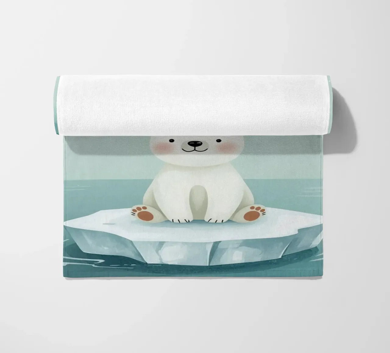 Piccolo orso polare su una banchisa con l'aurora boreale telo mare da DesignDoodle