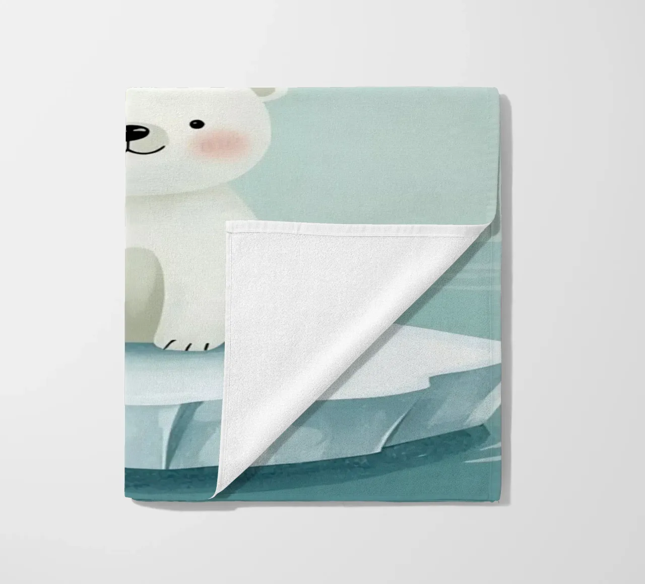 Piccolo orso polare su una banchisa con l'aurora boreale telo mare da DesignDoodle