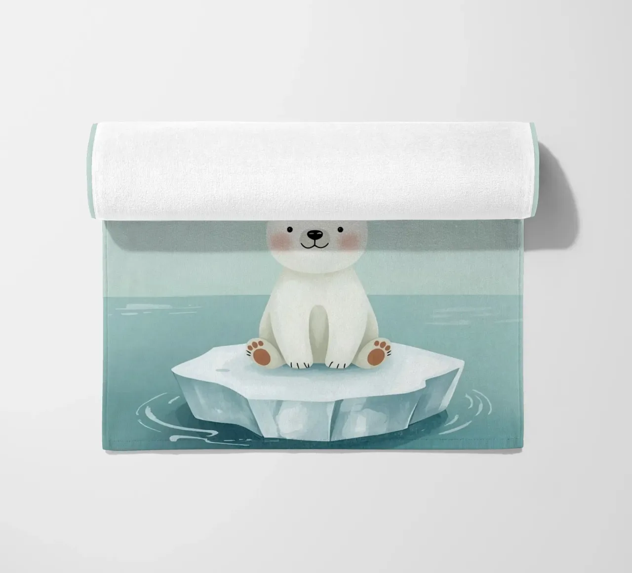 Piccolo orso polare su una banchisa con l'aurora boreale telo mare da DesignDoodle