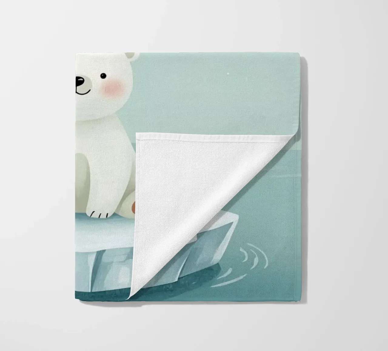 Piccolo orso polare su una banchisa con l'aurora boreale telo mare da DesignDoodle