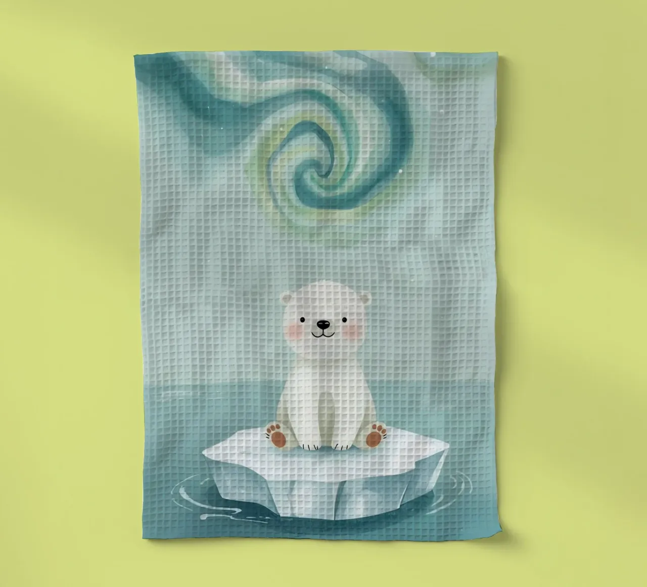 Piccolo orso polare su una banchisa con l'aurora boreale canovaccio da cucina da DesignDoodle