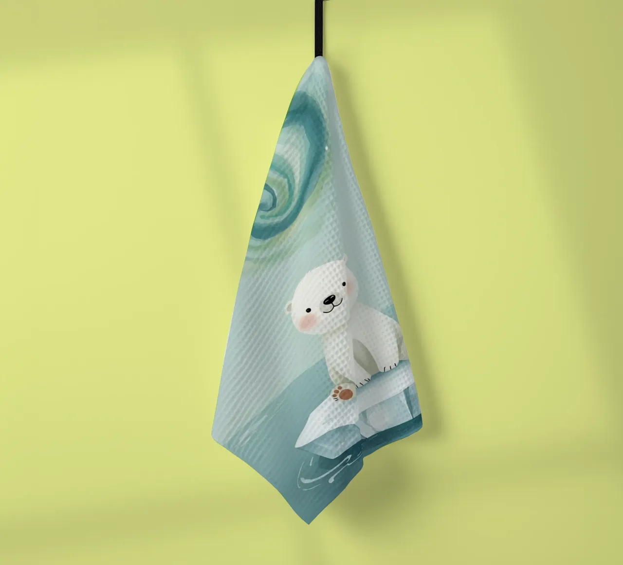 Piccolo orso polare su una banchisa con l'aurora boreale canovaccio da cucina da DesignDoodle