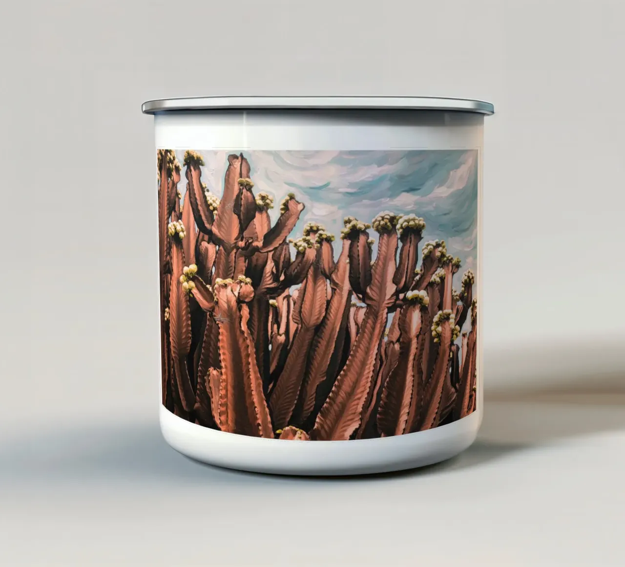 Cactus rosa tazza in smalto da Jana Leonenkov Art