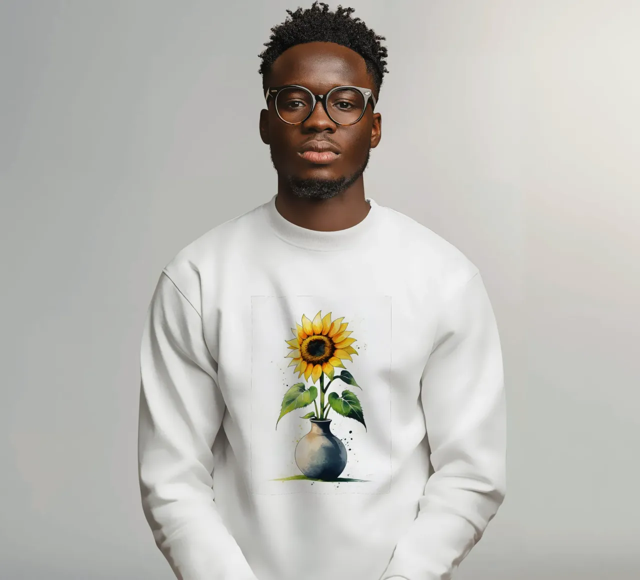 Pintura digital minimalista de un girasol en un jarrón sudadera de Bloom And Brush