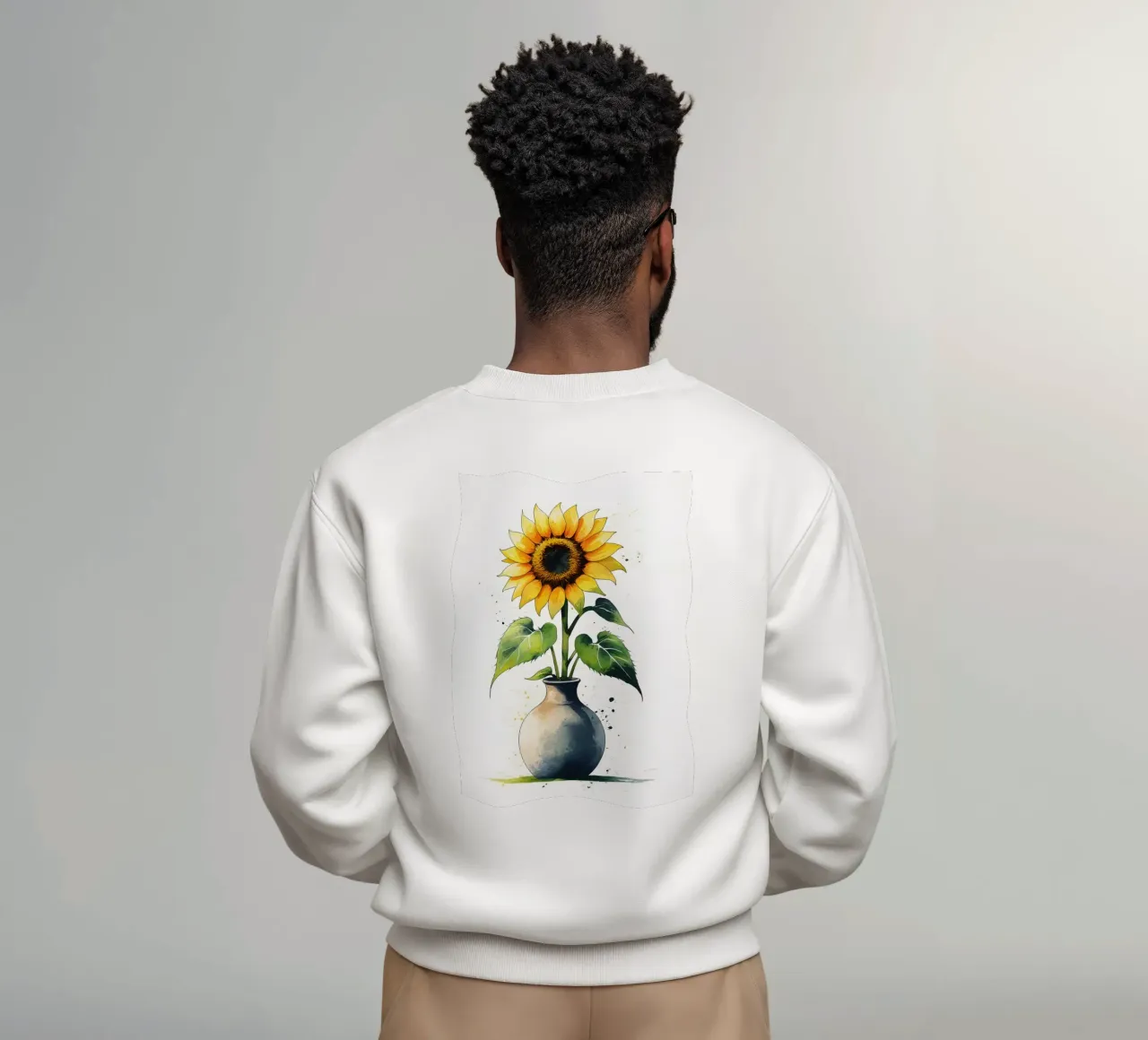 Pintura digital minimalista de un girasol en un jarrón sudadera de Bloom And Brush