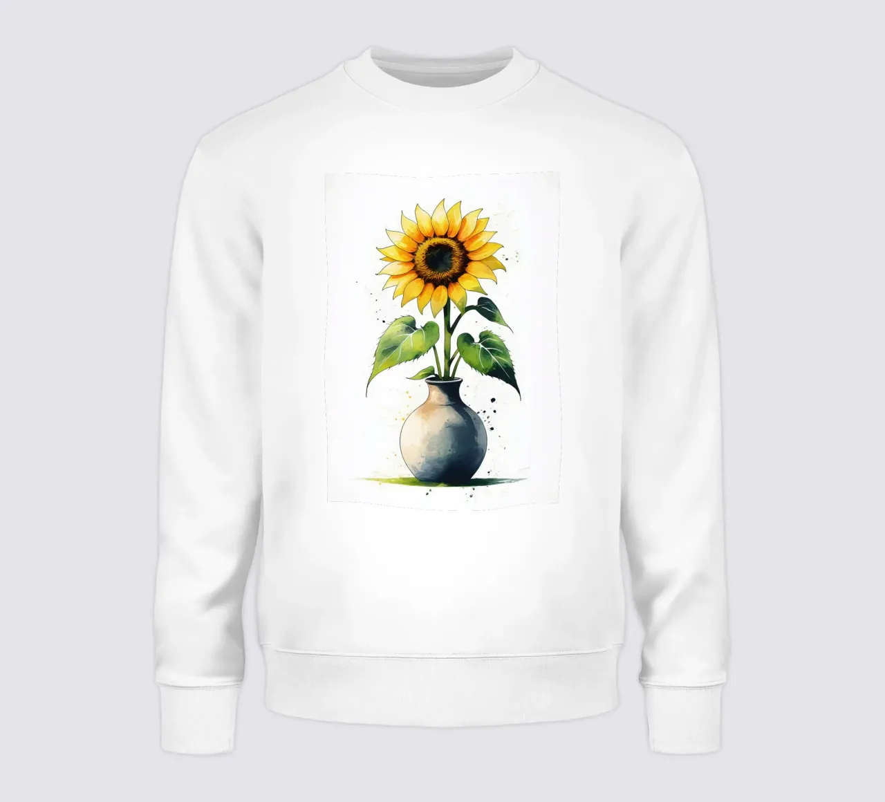 Pintura digital minimalista de un girasol en un jarrón sudadera de Bloom And Brush