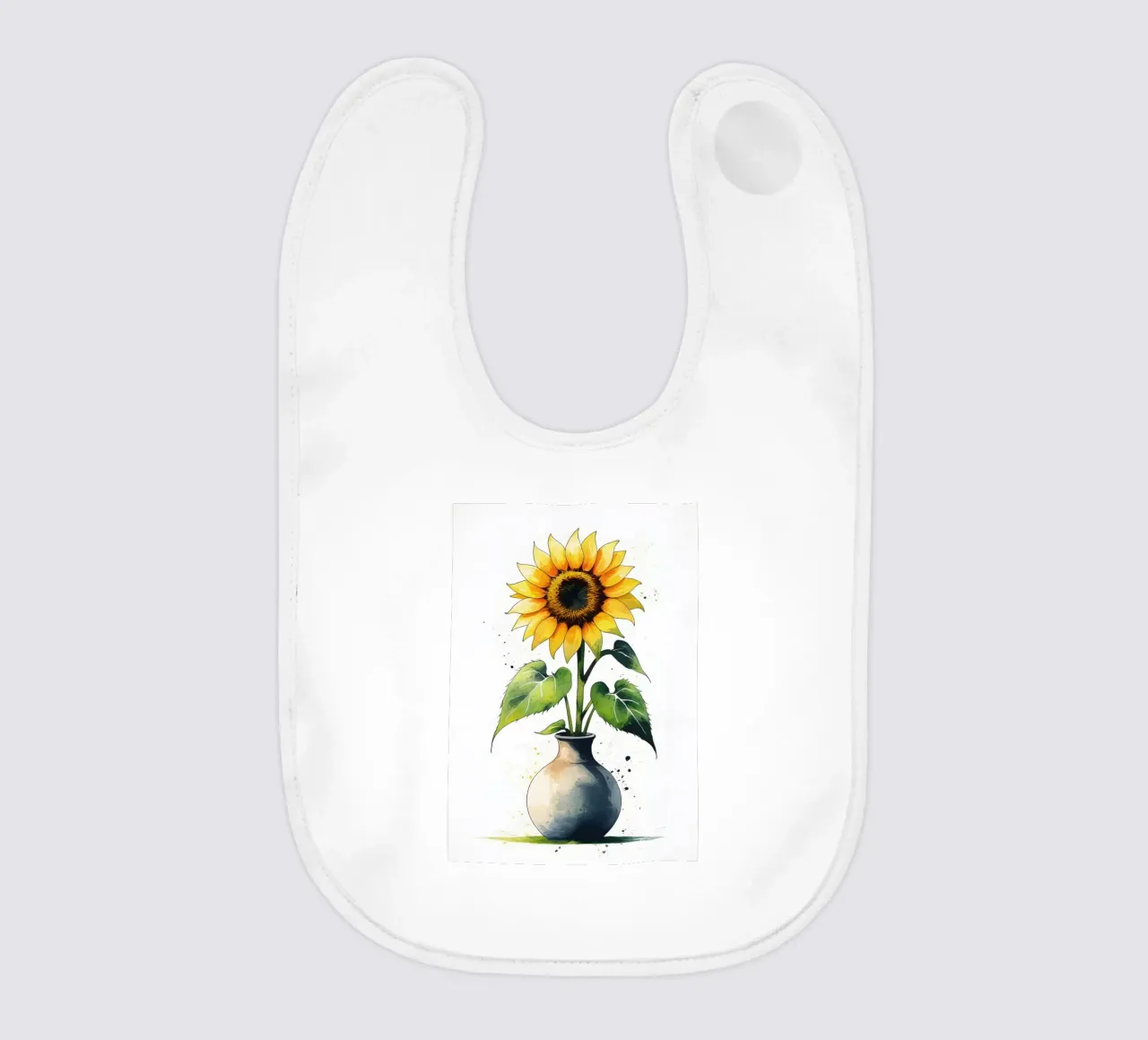 Pittura digitale minimalista di un girasole in un vaso bavaglino da Bloom And Brush