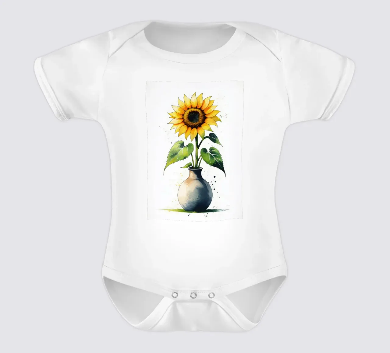 Pittura digitale minimalista di un girasole in un vaso body neonato maniche corte da Bloom And Brush