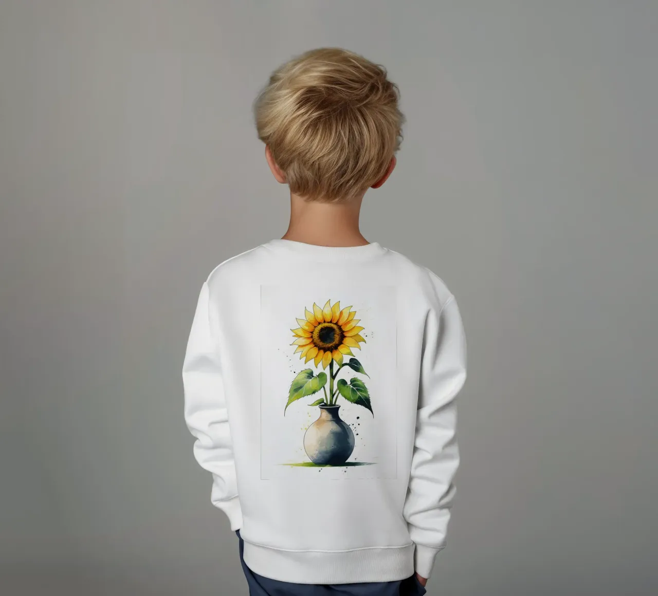 Pittura digitale minimalista di un girasole in un vaso felpa bambino da Bloom And Brush