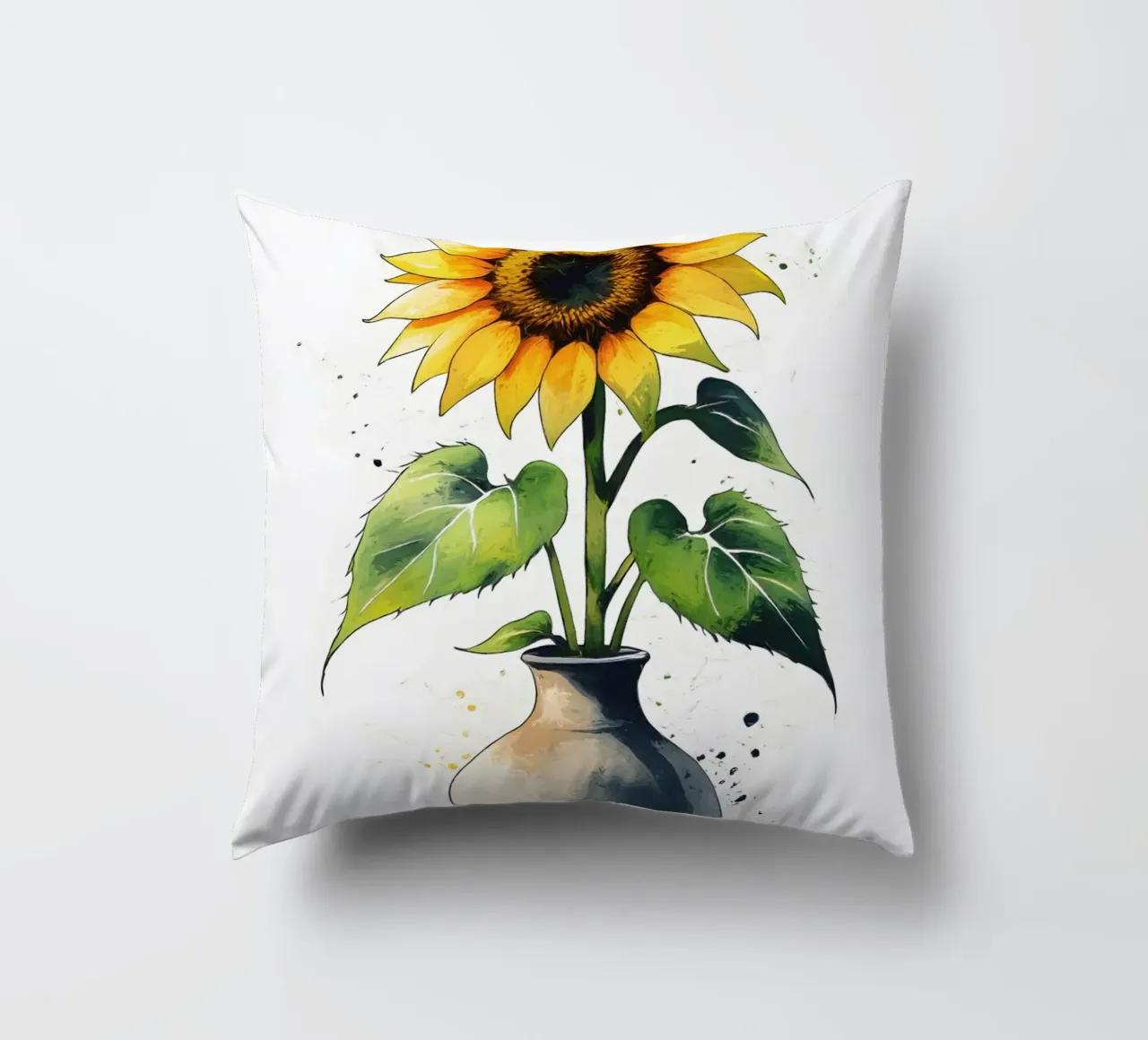 Pittura digitale minimalista di un girasole in un vaso cuscino da Bloom And Brush