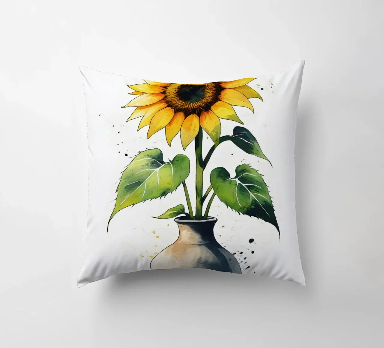 Pittura digitale minimalista di un girasole in un vaso cuscino da Bloom And Brush