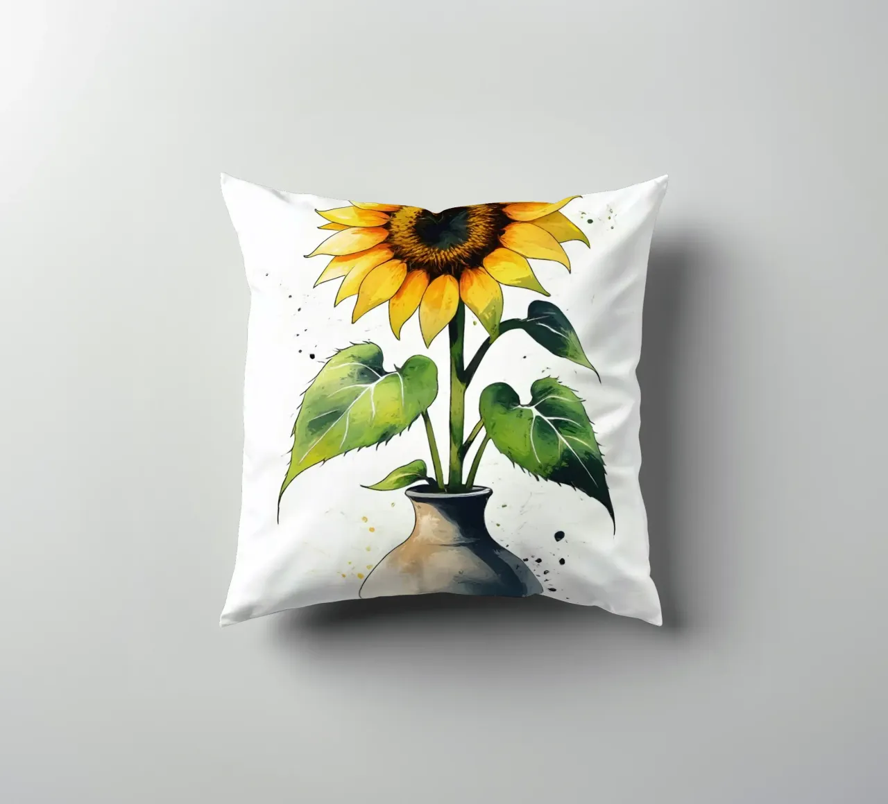 Pittura digitale minimalista di un girasole in un vaso cuscino da Bloom And Brush