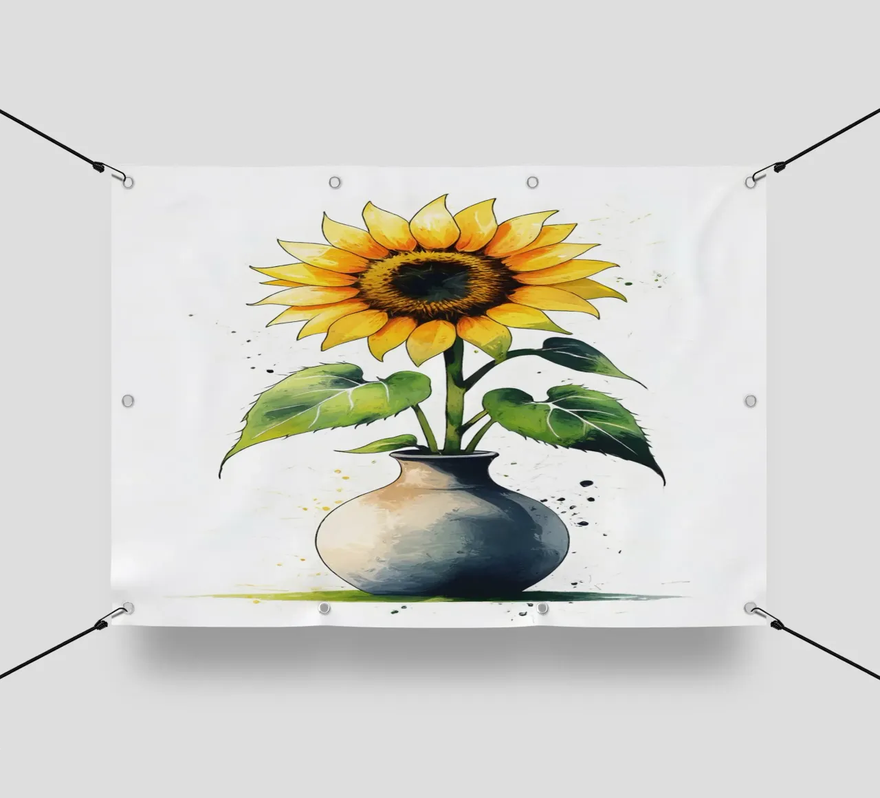 Pittura digitale minimalista di un girasole in un vaso telo in pvc da Bloom And Brush