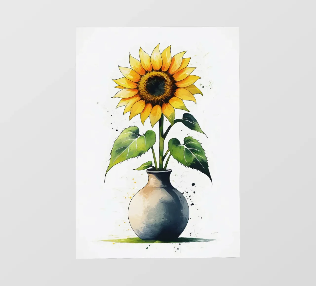 Pittura digitale minimalista di un girasole in un vaso telo in pvc da Bloom And Brush