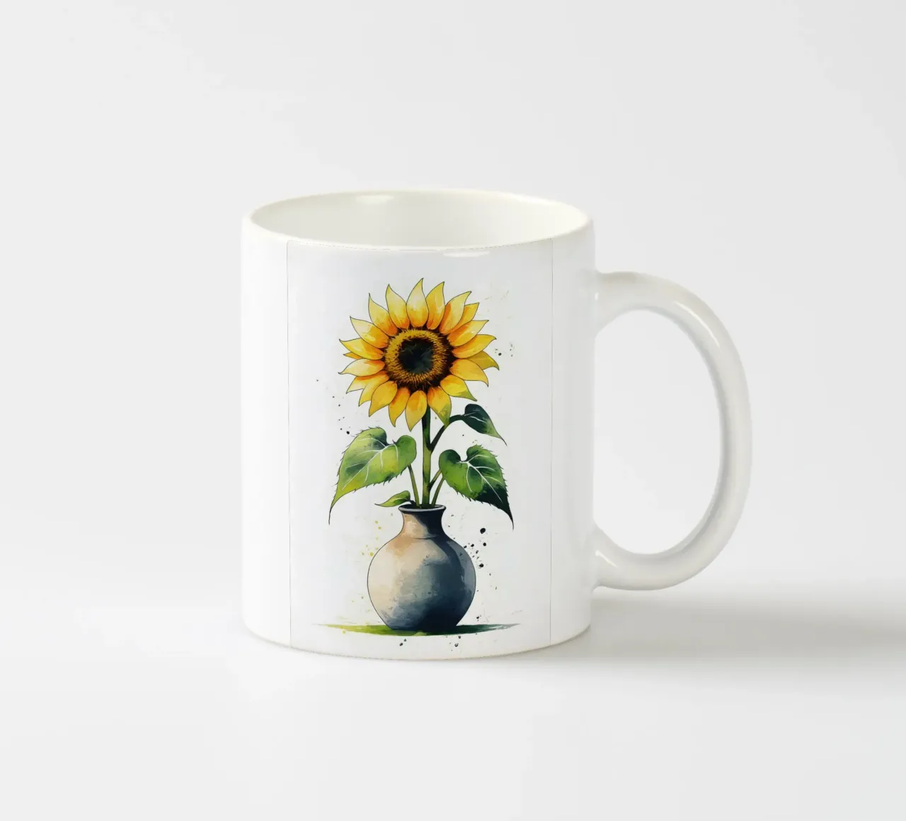 Pittura digitale minimalista di un girasole in un vaso tazza in ceramica da Bloom And Brush